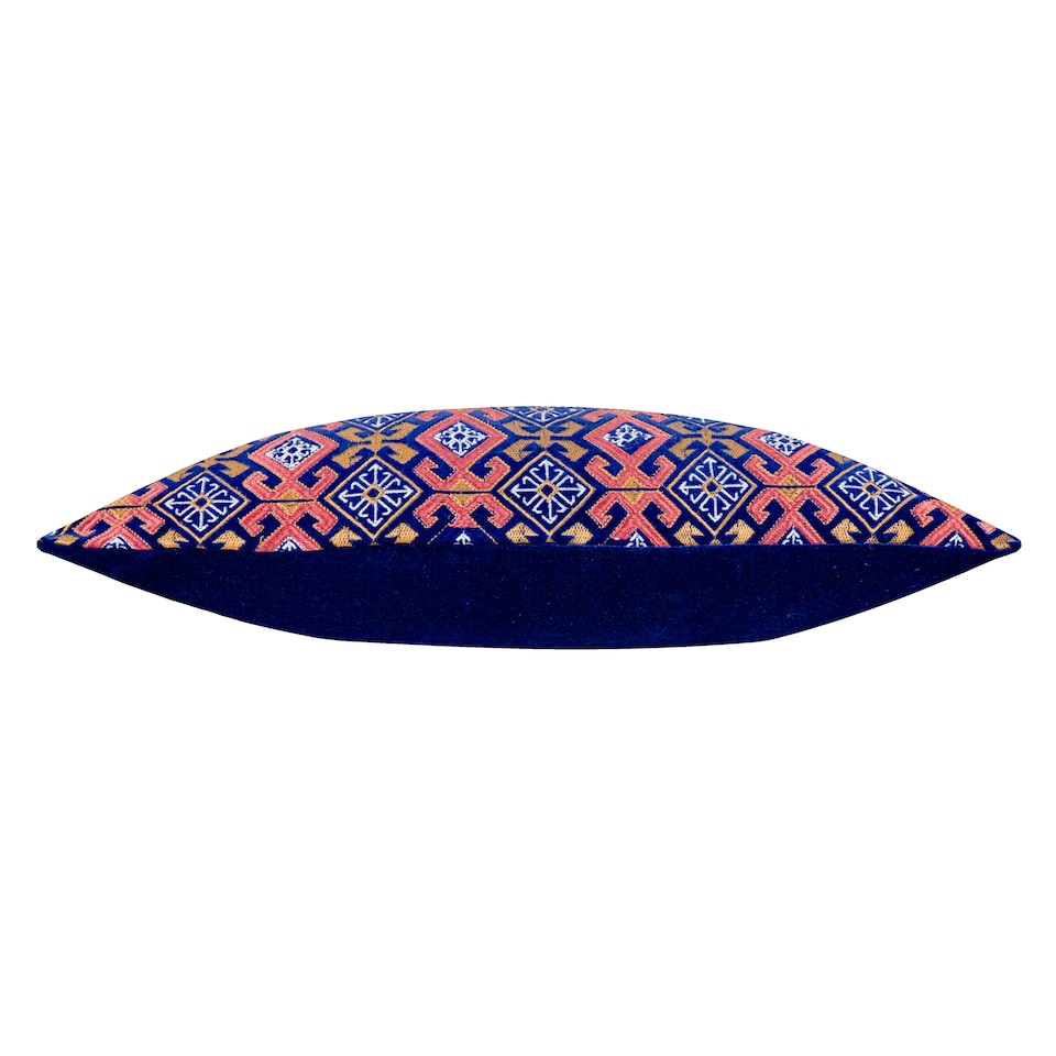 image 1 of Paoletti Embroidered Velvet Cushion, Rose/Blue, 30 x 60cm