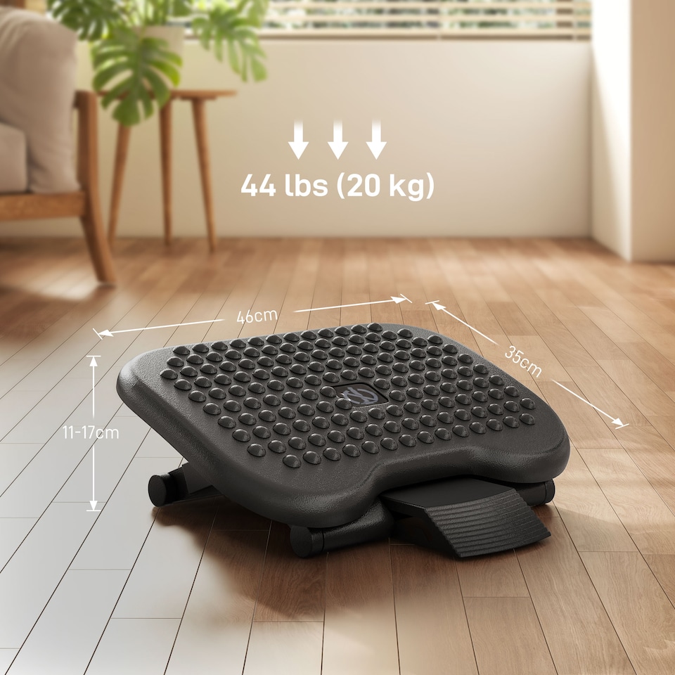 image 1 of HOMCOM Footrest Adjustable Height & Angle Tilting Platform Home Office Foot Rest Black | Black | 1