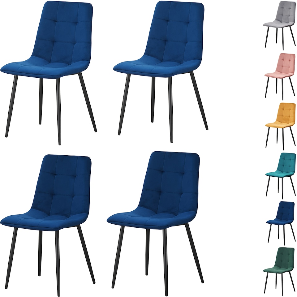 image 1 of Set of 4 Chairs Florence Velvet Dining Chairs with Sturdy Metal Legs - Kitchen, Living Room & Reception Chairs with Backrest and Padded Seat | Blue | One Size
