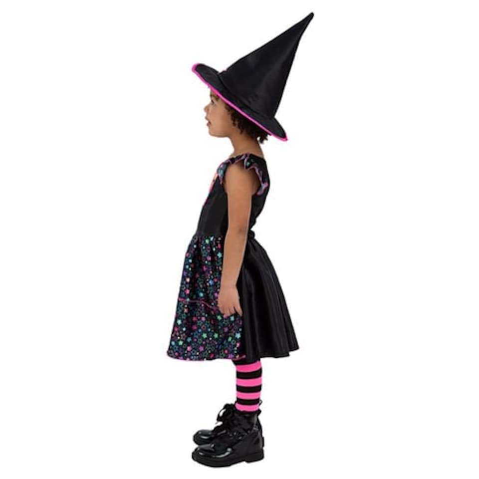 image 1 of Neon Star Witch Girls Fancy Dress Costume Kids Medium - Age 7-9