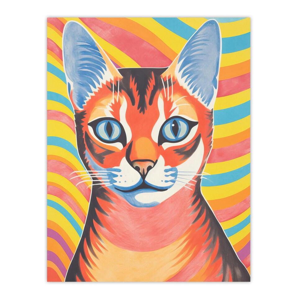 image 1 of Ginger Cat Bold Vibrant Screen Risograph Black Framed Wall Art Print A4