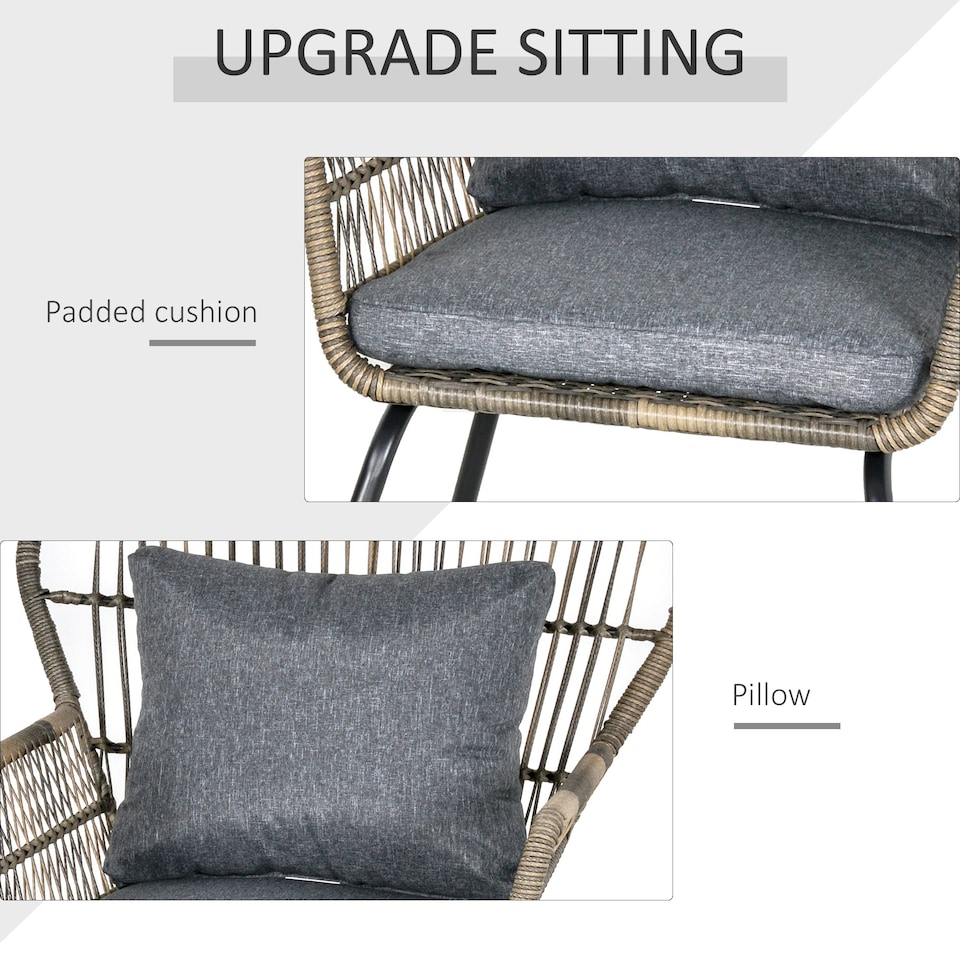 image 1 of Outsunny 3 PCS Webbed PE Rattan Outdoor Patio Set w/ Cushions Steel Frame Grey