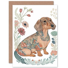 Floral Patterns Dachshund Short Haired Dog Art Card
