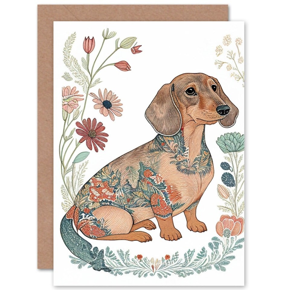 image 1 of Floral Patterns Dachshund Short Haired Dog Art Card