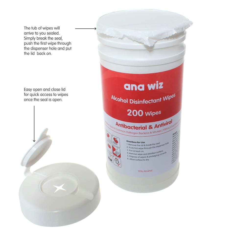 image 1 of Alcohol Disinfectant Wipes (200 Sheet Tub)