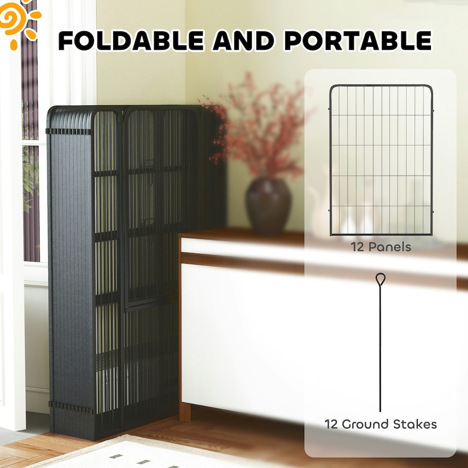 image 1 of PawHut Dog Pen, 12-Panel Puppy Pen for Large Dogs, 100Hcm, Black | Multi | Not provided