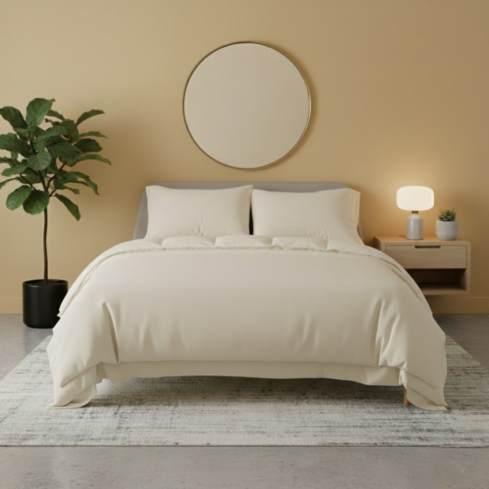 image 1 of Flannelette Cotton Duvet Cover Set Soft Brushed Warm Bedding Set | Cream | King