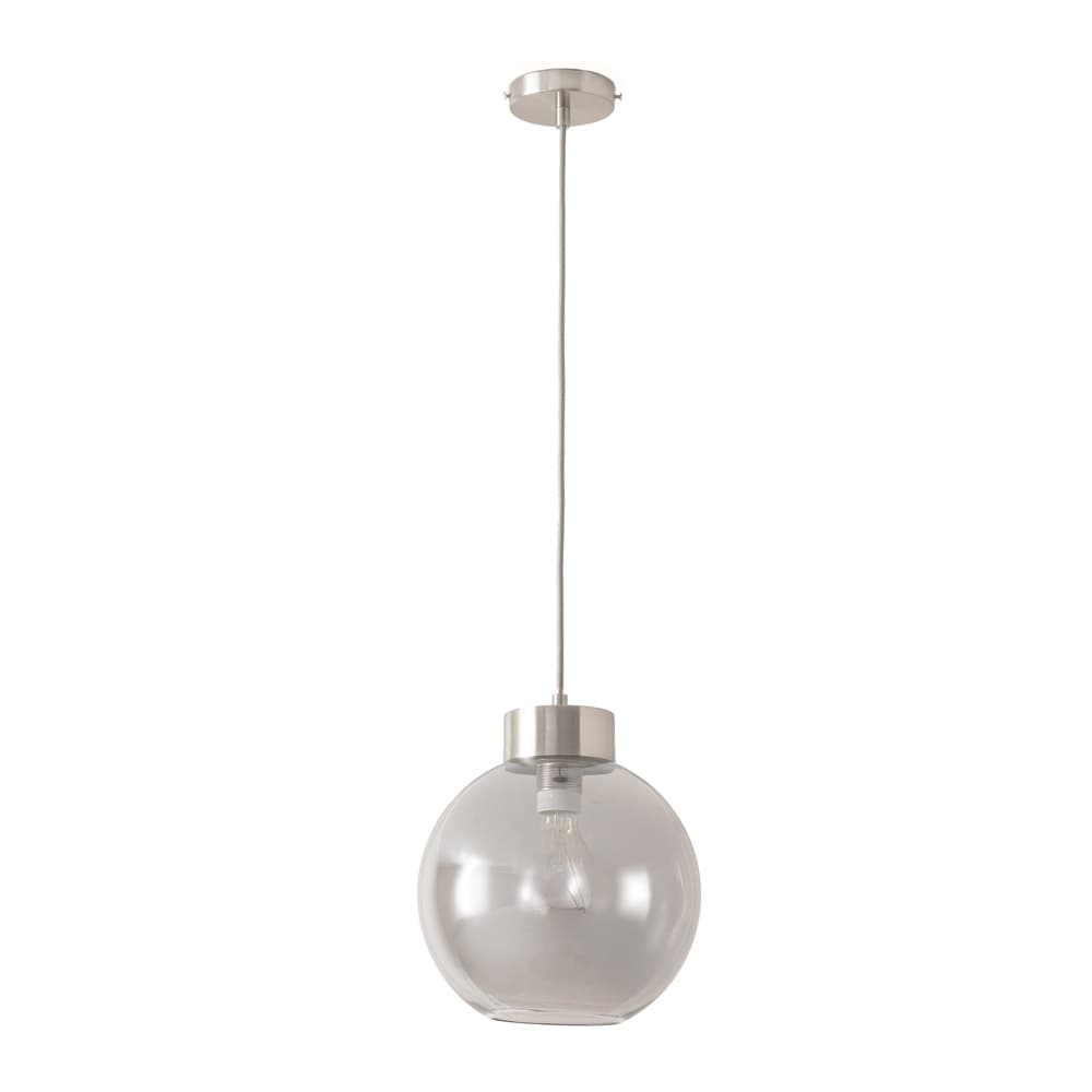 ValueLights Bellamy Smoked Glass Globe Brushed Chrome Capped Ceiling Pendant Light in Grey