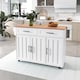 image 10 of VILUXE Mobile Kitchen Island with Foldable Worktop, 2 Drawers, Adjustable Shelves, Towel Rail, Wheels and Solid Wood Feet, White and Natural