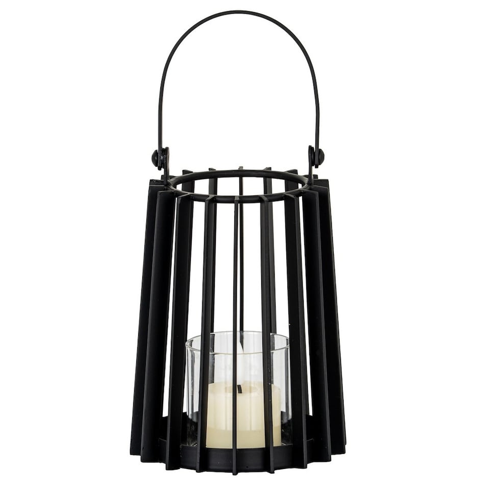 image 1 of Lynk Small Lantern with Handle and Candle Holder - Glass - L12 x W12 x H24 cm - Black