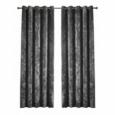 Crushed Velvet Eyelet Curtains Luxurious Finish for Contemporary Homes 90x90 Inch | Grey | Charcoal