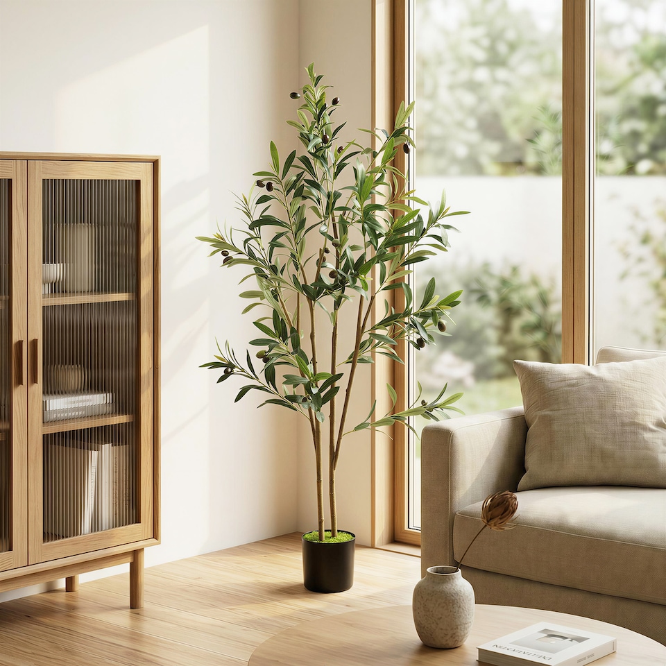 image 1 of HOMCOM 120 cm Decorative Artificial Plant, Silk Olive Tree with 303 Leaves