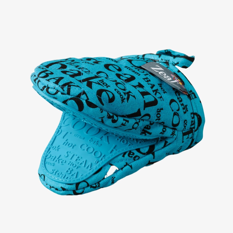 image 1 of Silicone Hot Grab Mini Oven Mitt, Hot Print Blue | Aqua