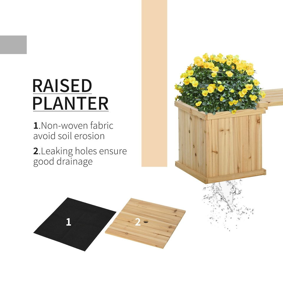 image 1 of Outsunny Wooden Garden Planter & Bench Combination Garden Raised Bed Natural
