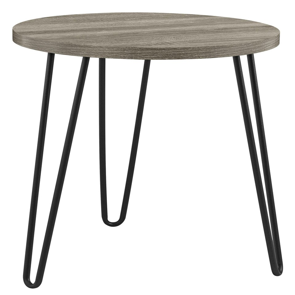 image 1 of Owen Retro Round End Table in Distressed Grey Oak Grey | Grey Oak