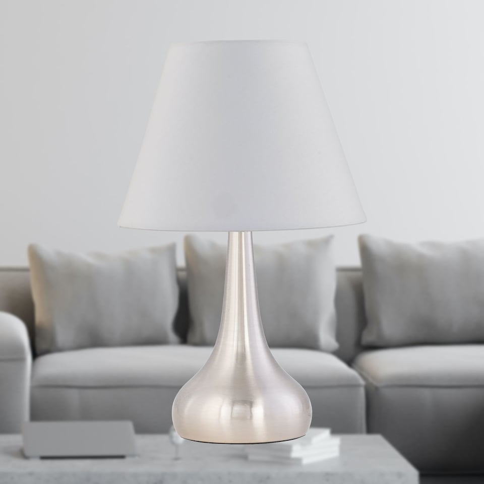 image 1 of Romana - Brushed Chrome Touch Operated Table Lamp with Ivory Shade | Chrome | White | Medium | 1