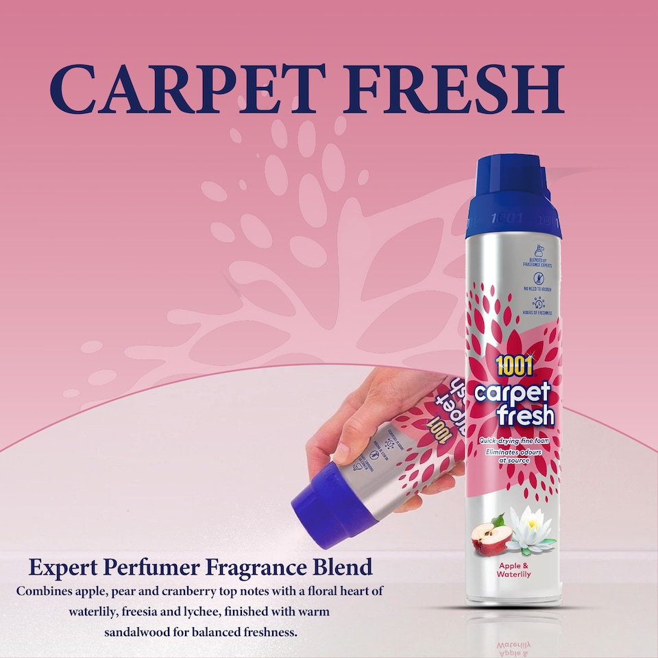 image 1 of 1001 Carpet Fresh Apple Waterlily Carpet Foam Freshener Odour Remover Carpet Cleaner Indoor Home Use 300ml Pack of 2