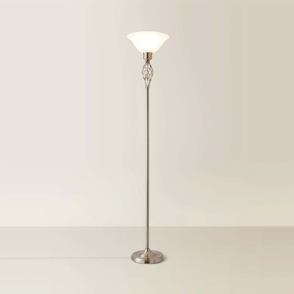 image 1 of ValueLights Memphis Twist Brushed Chrome Floor Lamp Frosted Shade | Chrome