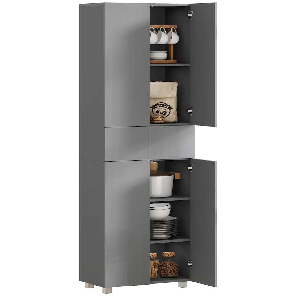 image 1 of HOMCOM Kitchen Cupboard Storage Cabinet Push Open Doors and Drawers, Grey