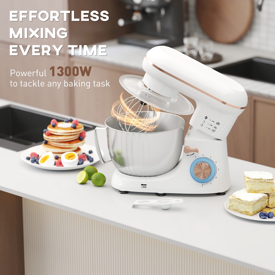 image 1 of HOMCOM Electric Stand Mixer, 4.5L Food Mixer with Dough Hook, Whisk, White