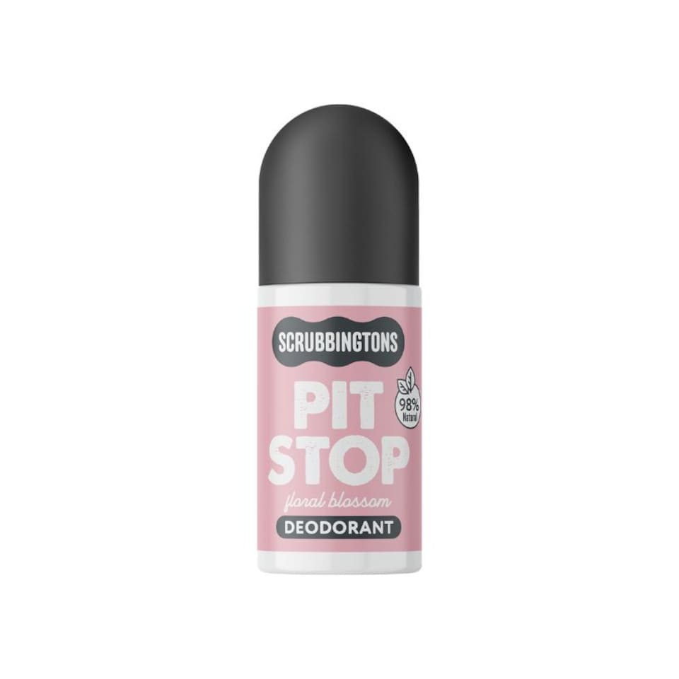 image 1 of Scrubbingtons Pit Stop Natural Deodorant For Women, Roll on For Sensitive Skin Made in UK. Paediatrician approved, Aluminium & Alcohol Free, Vegan & Cruelty Free, Floral Blossom, 75ml | White | White | 1
