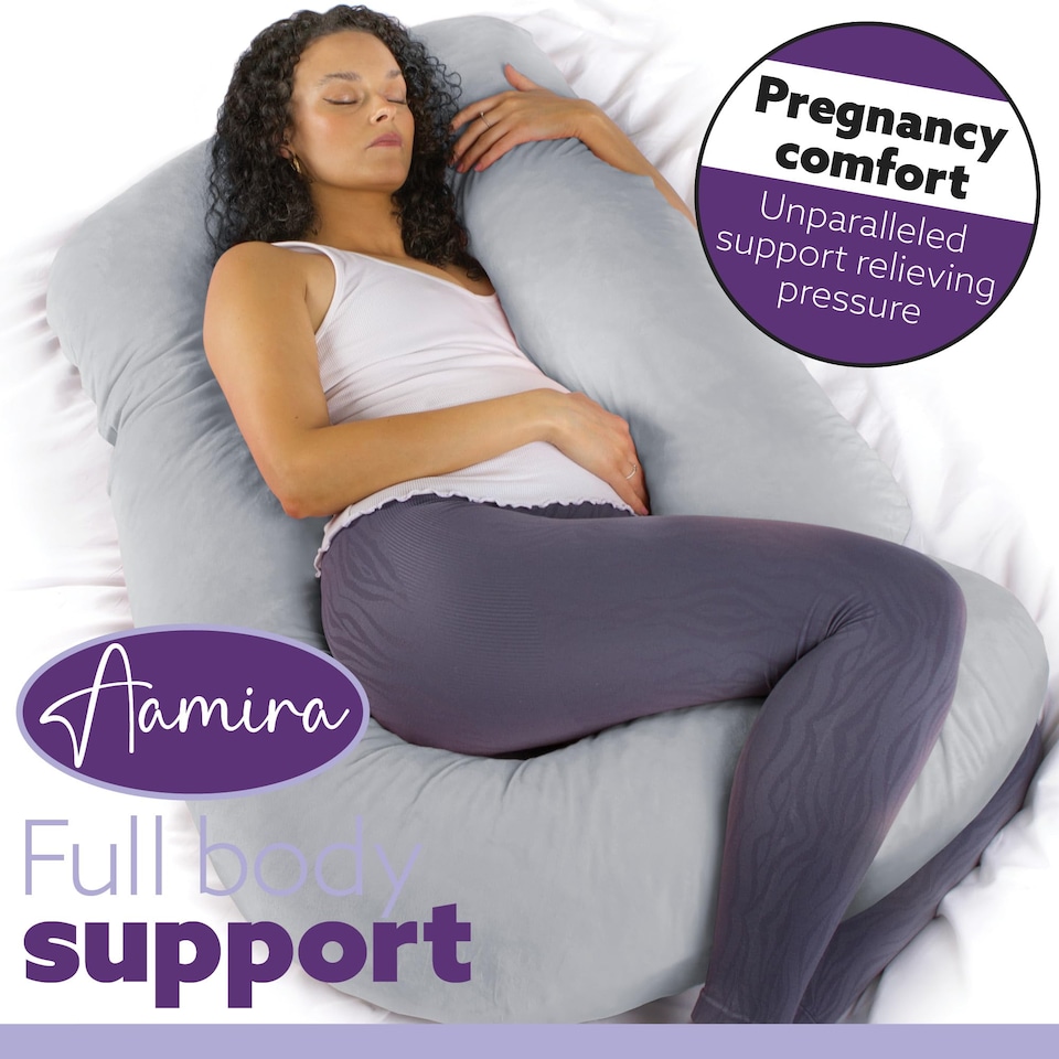 image 1 of Aamira Light Grey Pregnancy Maternity Pillow,140x70x20cm J Shaped Memory Foam | Grey | Grey | Standard | 1