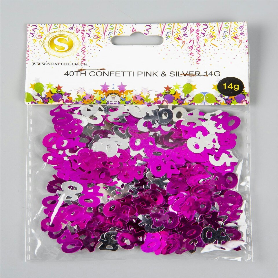image 1 of 5 Pks 14g Shatchi 40th Happy Birthday Pink & Silver Confetti