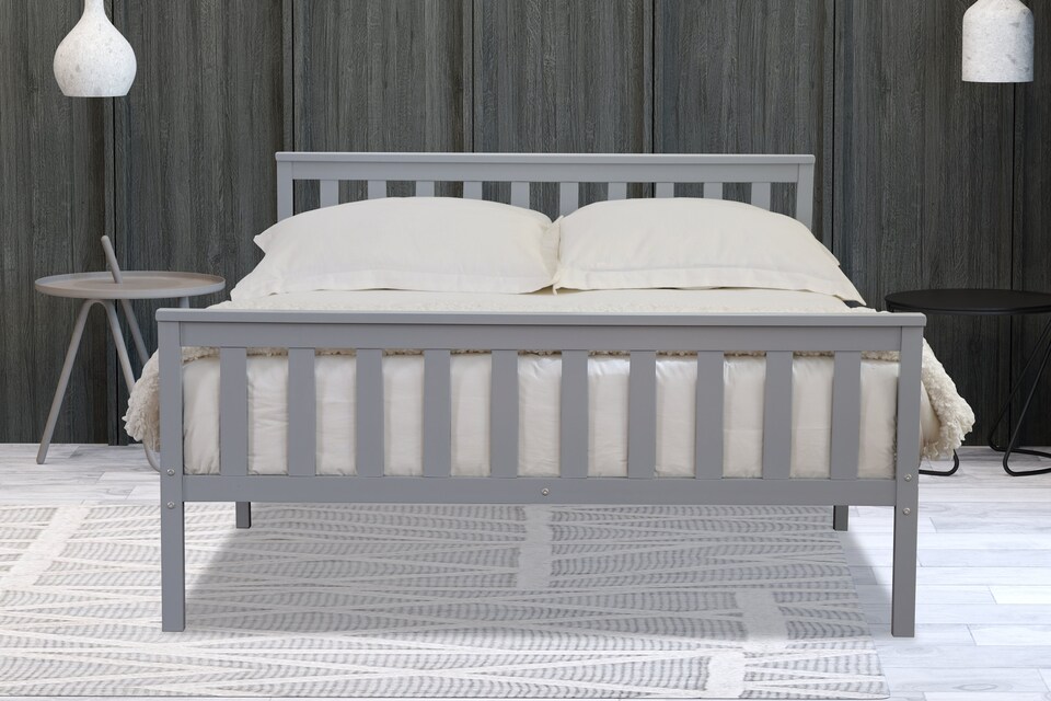 image 1 of 5ft King Size Grey finish wood wooden bed frame, pine wood grey wood finish bedstead | Grey | King