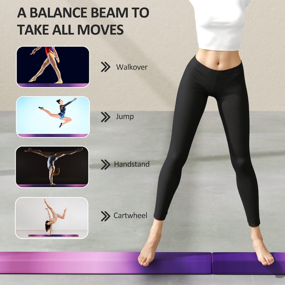 image 1 of SPORTNOW 7.7FT Folding Gymnastics Balance Beam with Anti-Slip Base, Purple