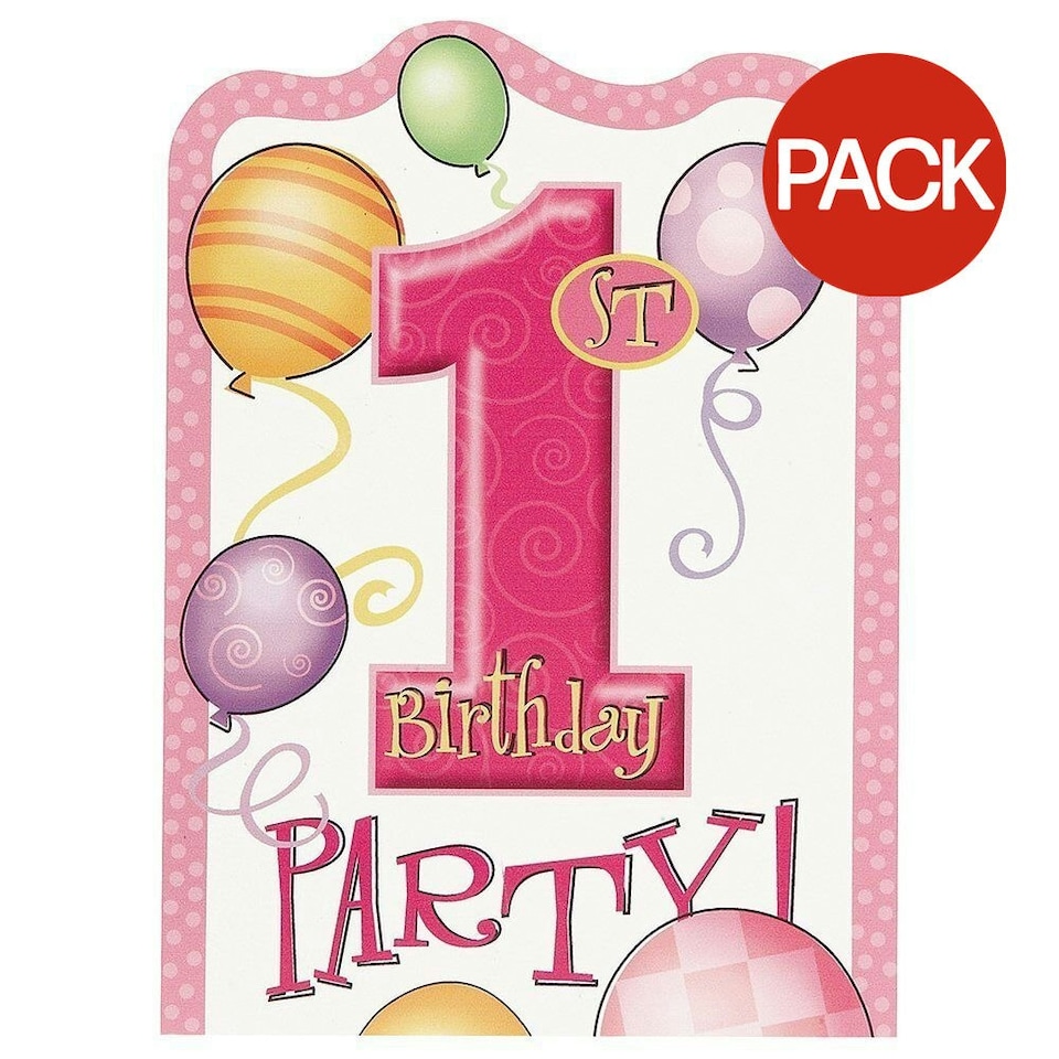 Unique Party Balloons 1st Birthday Invitations (Pack of 8) - Multicoloured - One Size