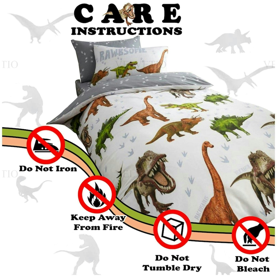 image 1 of VELVETIO Dinosaur Duvet Cover Set Soft Polycotton Kids Beddings Multi | Single
