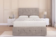 Sloomy Cambridge Pebble Plush Divan Bed Base 4 Drawers With 54 Inch Floor Standing Headboard & 12 Inch Matching Footboard | Brown | Pebble | Small Double | 1