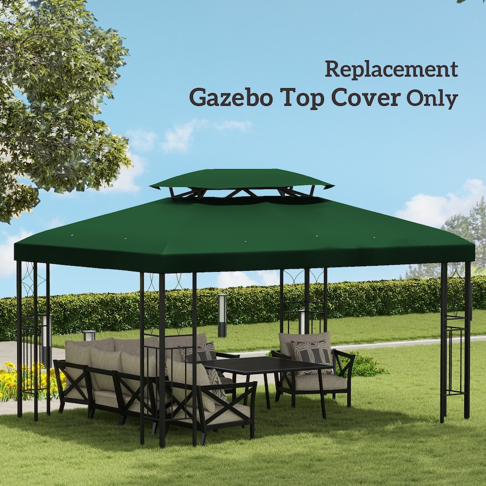image 1 of Outsunny 3x4m Gazebo Replacement Roof Canopy 2 Tier Top UV Cover Green