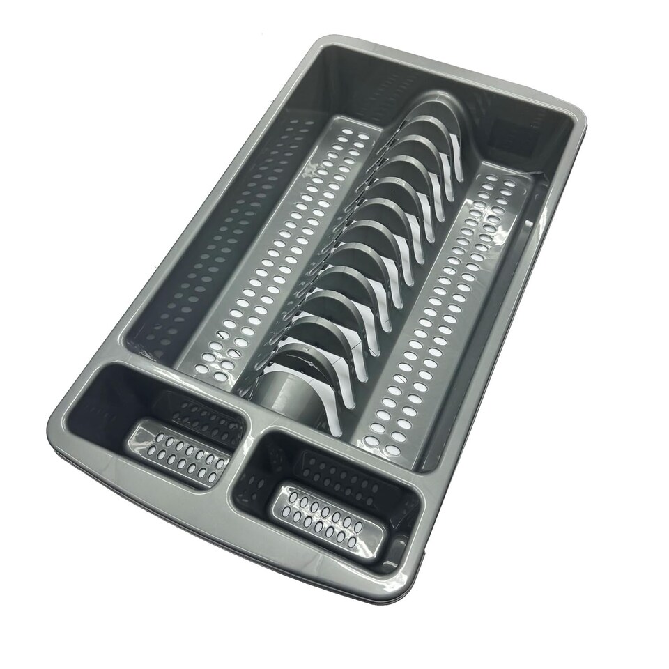 image 1 of Set Of Silver Rectangular Washing Up Bowl & Dish Drainer Rack Kitchen Sink Utensil Holder