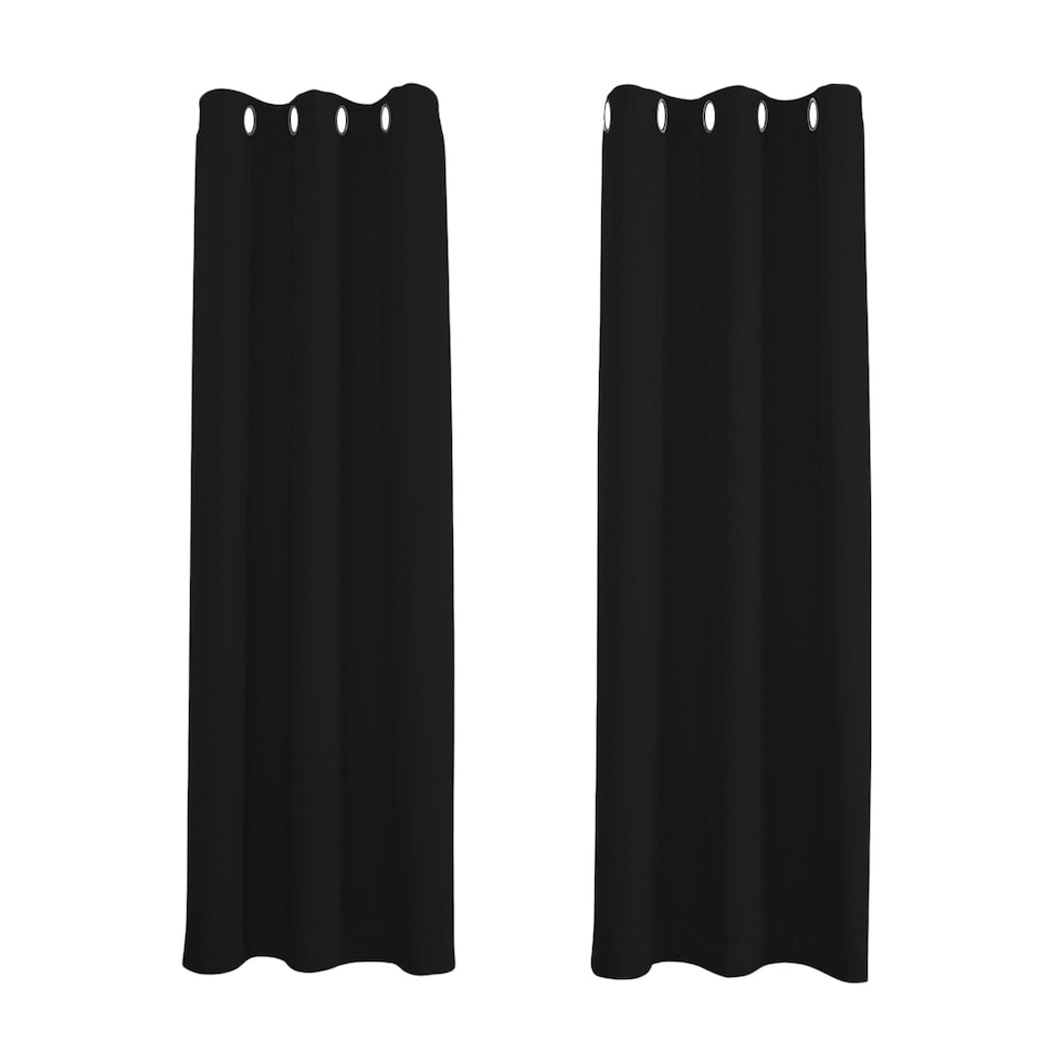 image 1 of Black Blackout Curtains - Eyelet Thermal Curtain  - 46 x 63 Inch Drop - 2 Panel | Black | One Size