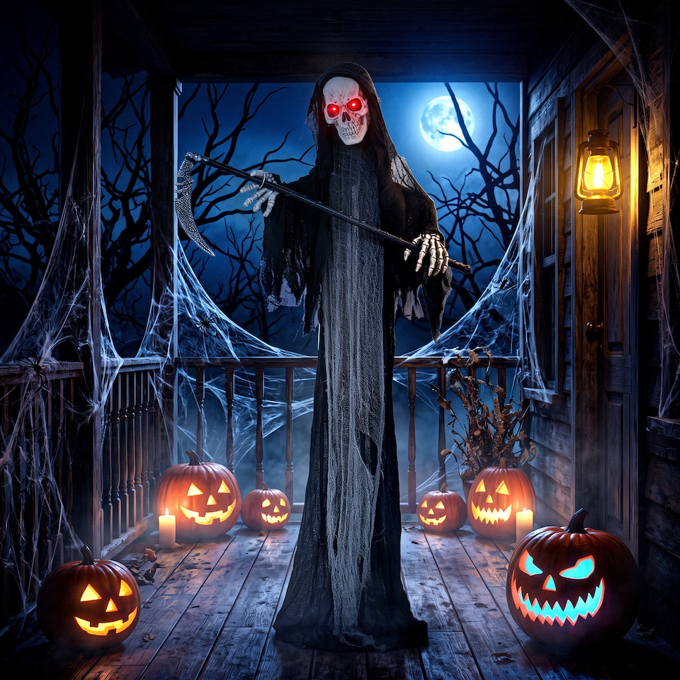 image 1 of HOMCOM 72"/183cm Life Size Animated Grim Reaper Halloween Decoration