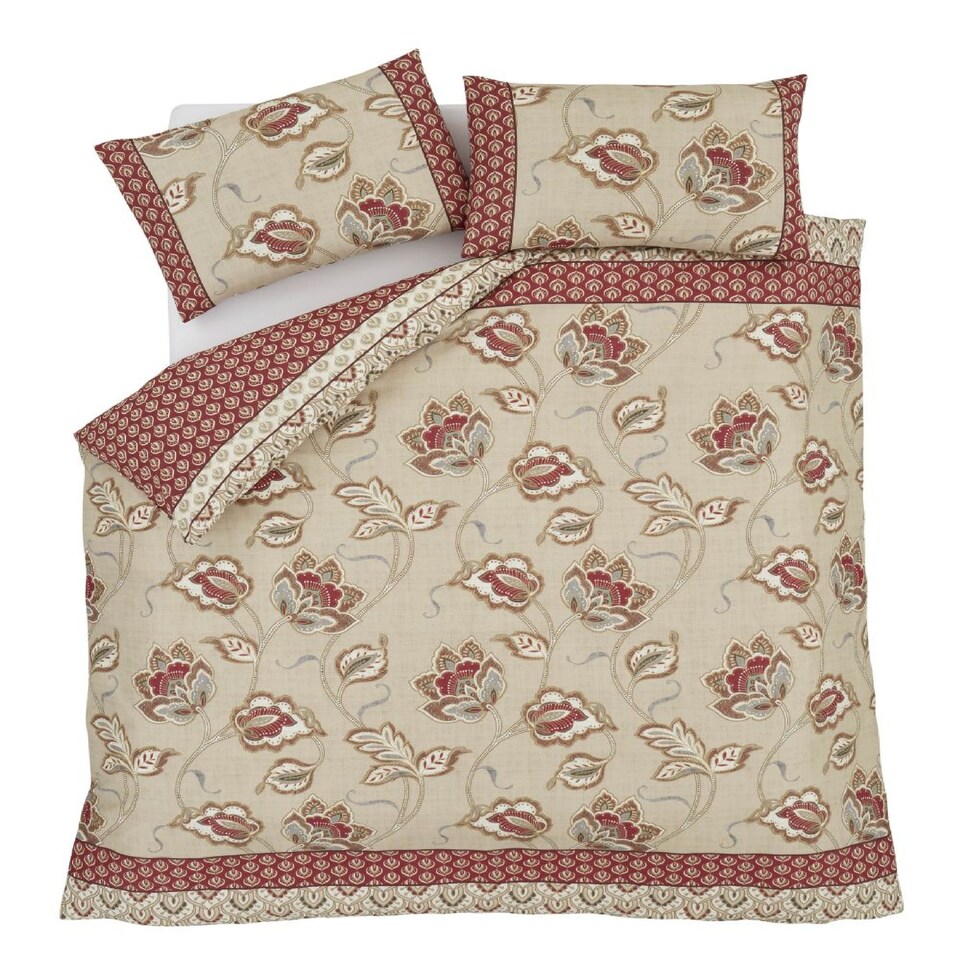 image 1 of Kashmir Paisley Floral Reversible Duvet Cover Set | Cream | Natural | Single
