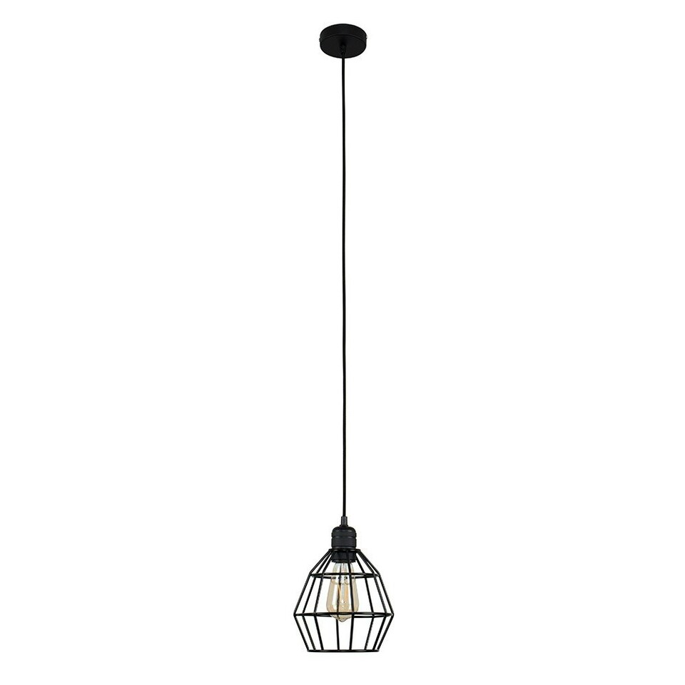 image 1 of ValueLights Casco Matte Black Pendant Light with Black Shade and E27 Pear LED 4W Warm White 2700K Bulb