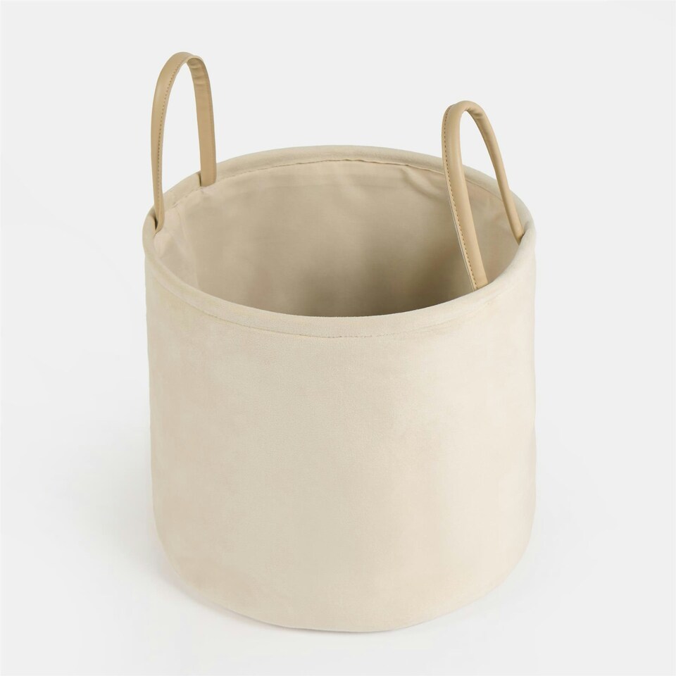 image 1 of OHS Velvet Storage Basket Home Modern Hamper Clothes Toys Organiser Fabric Bag Cream | Natural