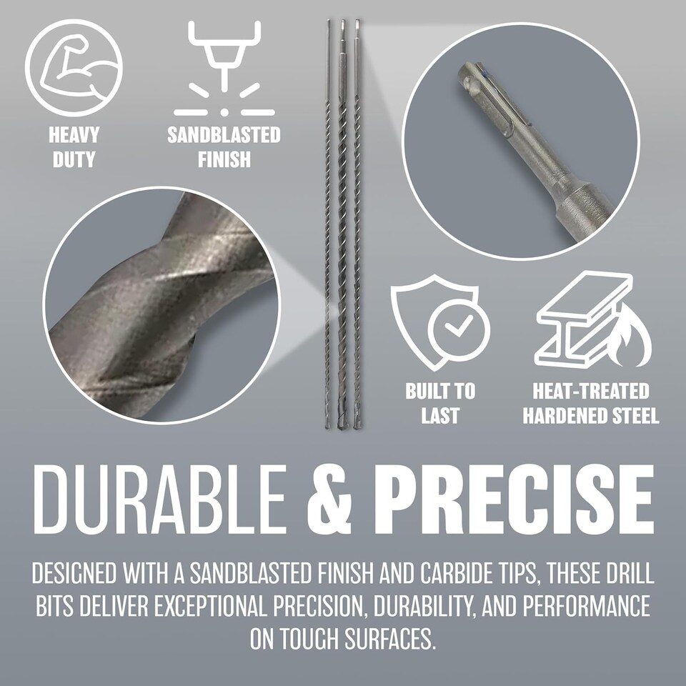 image 1 of 3pc Sds Drill Bit Set Masonry Long Reach 1000mm 1m Drill Accessory Diy