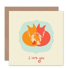 Love Cartoon Hearts Fox Anniversary Valentines Day Card