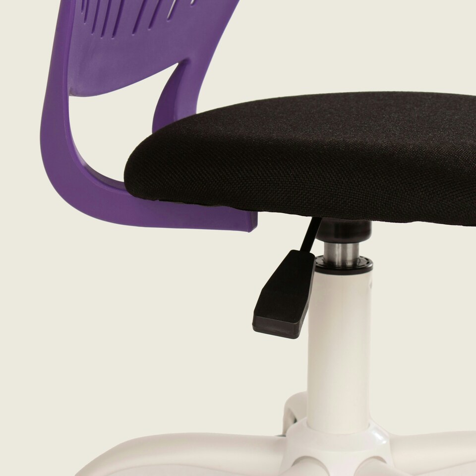 image 1 of Loft Home Office Compact Kids Study Chair - Purple Plastic Back & Black Fabric Seat with White Base H80.5 x W50 x D50cm