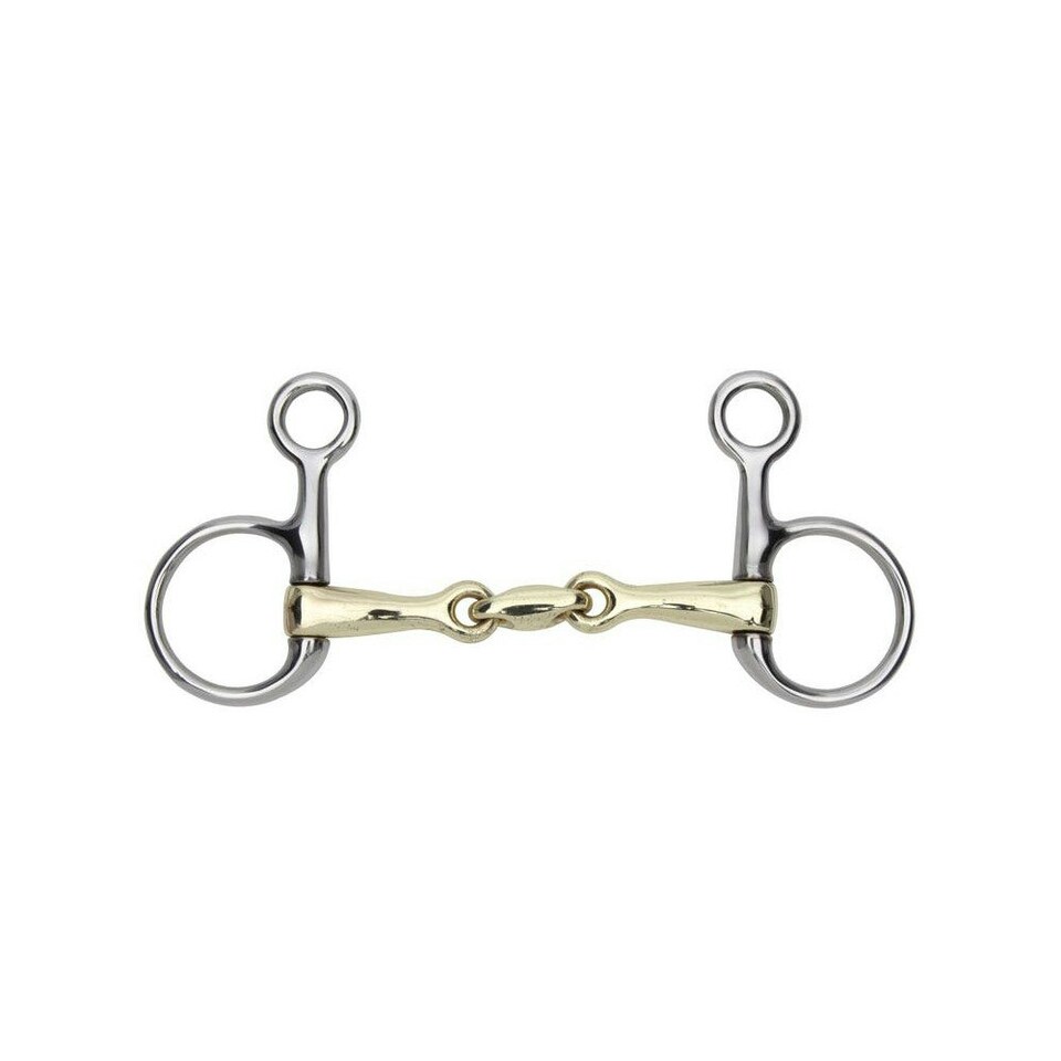 Shires Lozenge Horse Hanging Cheek Snaffle Bit - Brass/Silver - 5.5in