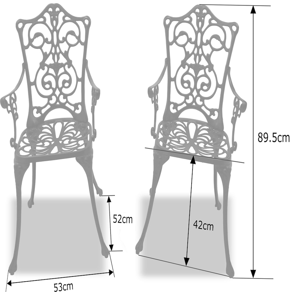 image 1 of Centurion Supports Tabreez 2-Large Garden and Patio Bistro Chairs with Armrests in Cast Aluminium Black