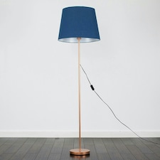 ValueLights Modern Copper Metal Standard Floor Lamp With Navy Blue Shade