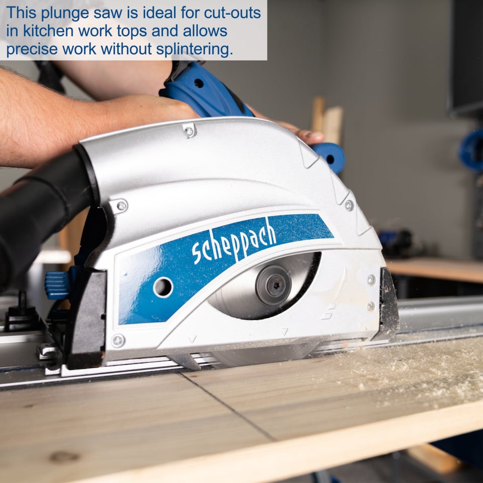 image 1 of Scheppach PL55 Plunge Saw, 1200W, 160mm Blade, 55mm Cutting Depth, 1.4m Guide Rails