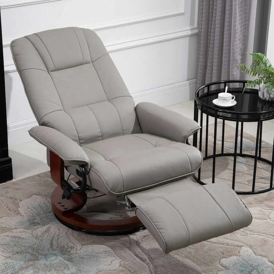 image 1 of HOMCOM Ergonomic Office Recliner Sofa Chair PU Leather Armchair Lounger Grey