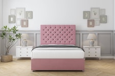 Sloomy Mayfair Pink Plush Divan Bed With Mattress No Drawers With 54" Floor Standing Headboard 4' Small Double | Pink | Pink | Small Double | 1