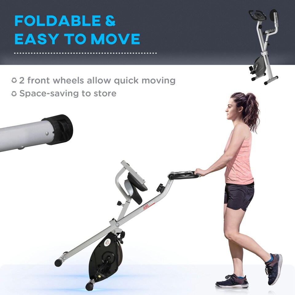 image 1 of HOMCOM Magnetic Resistance Exercise Bike Foldable LCD Adjustable Seat Grey