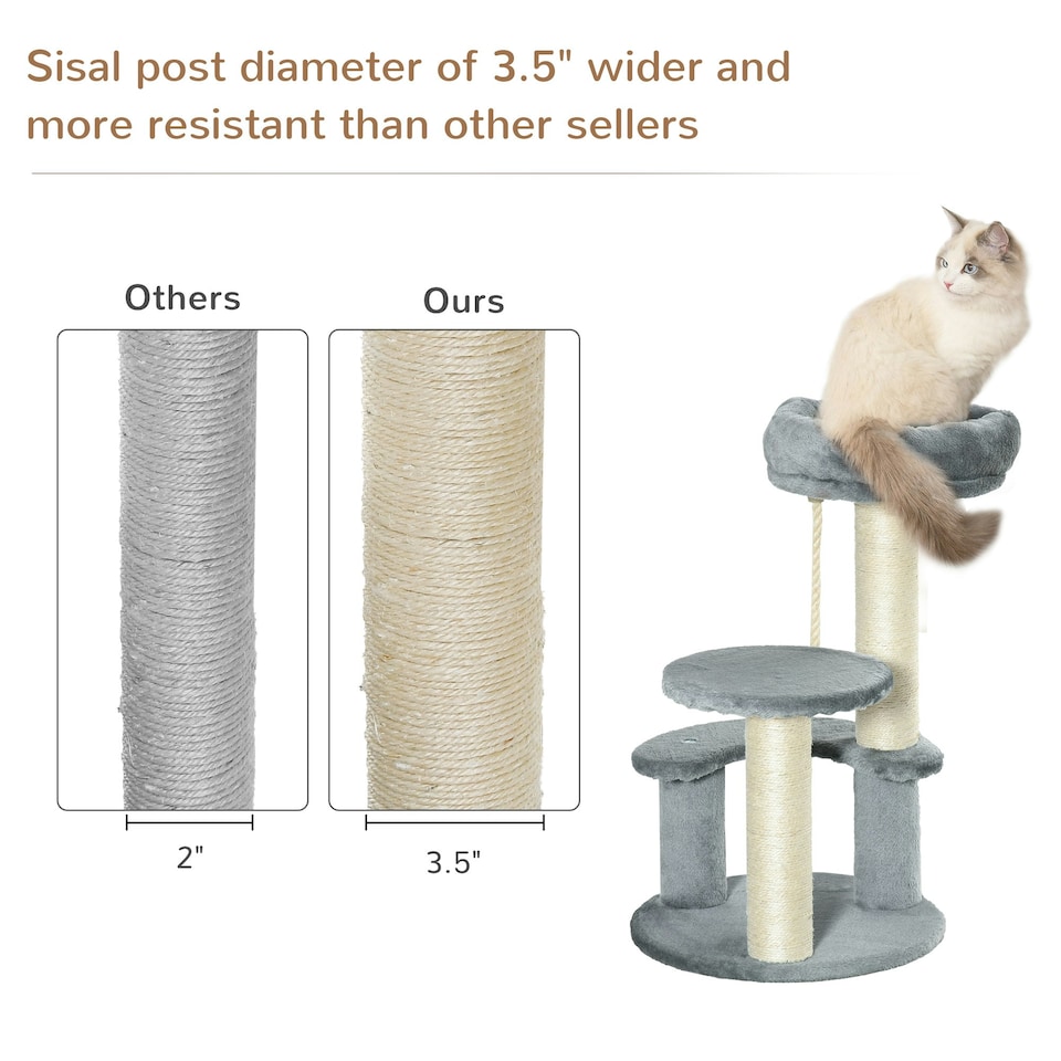 image 1 of PawHut 65cm Cat Tower, Small Cat Condo with Sisal Posts, Rope, Perches Grey